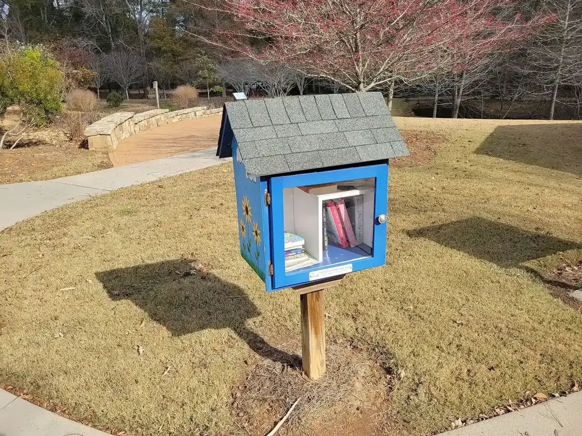 A Little Free Library in Rock Mill Park, Alpharetta, November 2025
