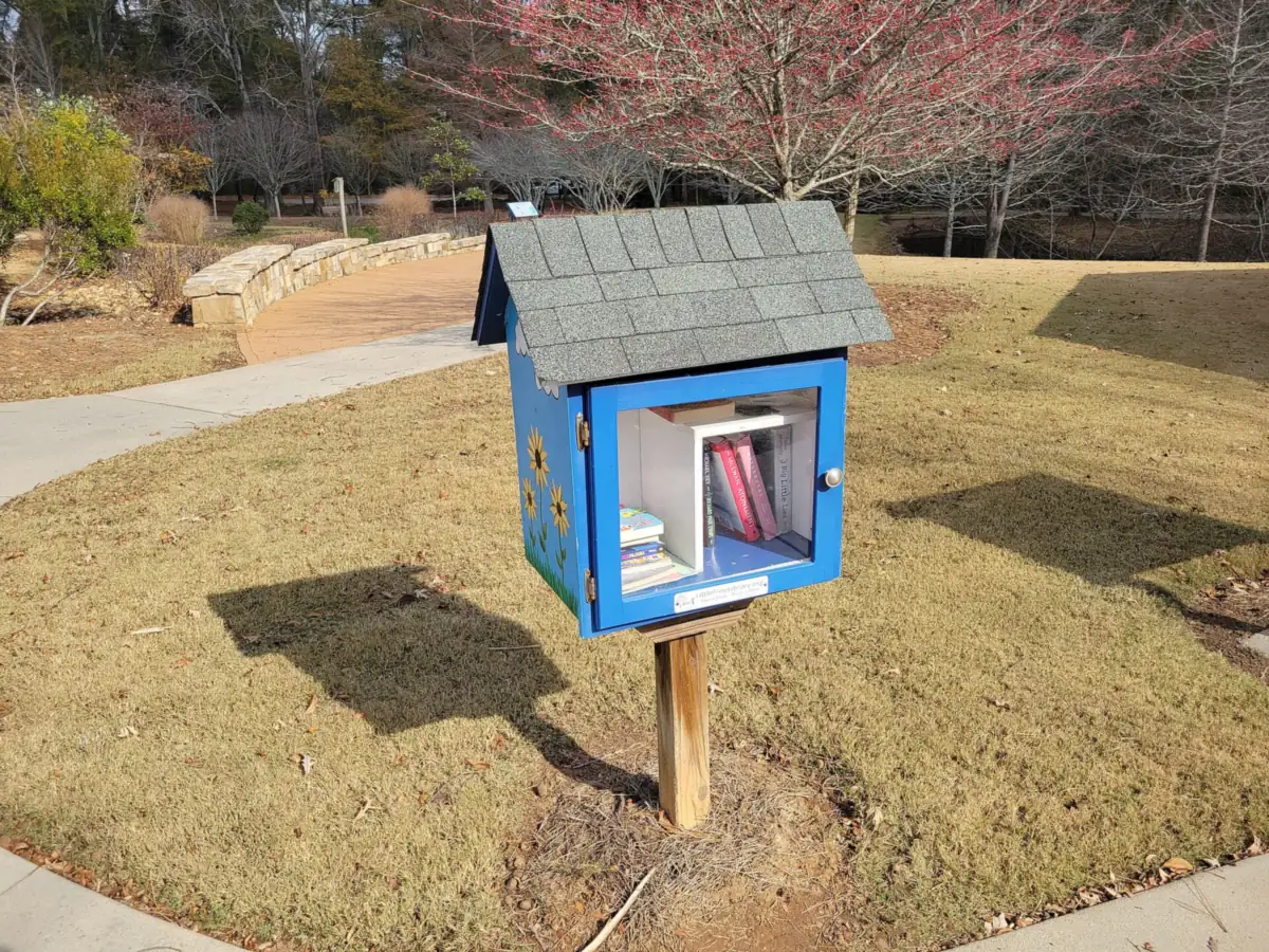 A Little Free Library in Rock Mill Park on Kimball Bridge Road, the main access point for the Big Creek Greenway in Alpharetta