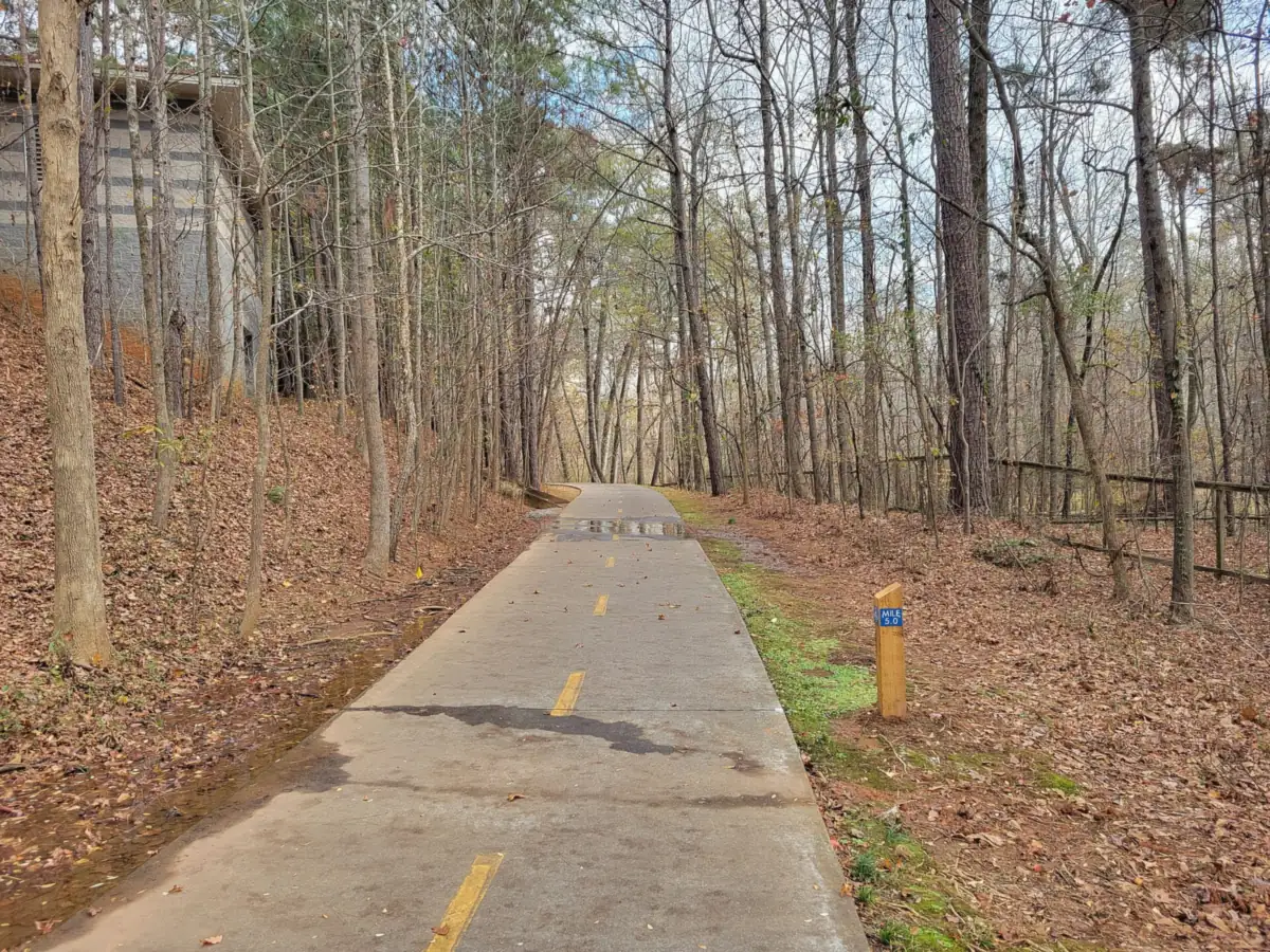 The Big Creek Greenway at the mile 5.0 marker in Alpharetta, near Preston Ridge Road