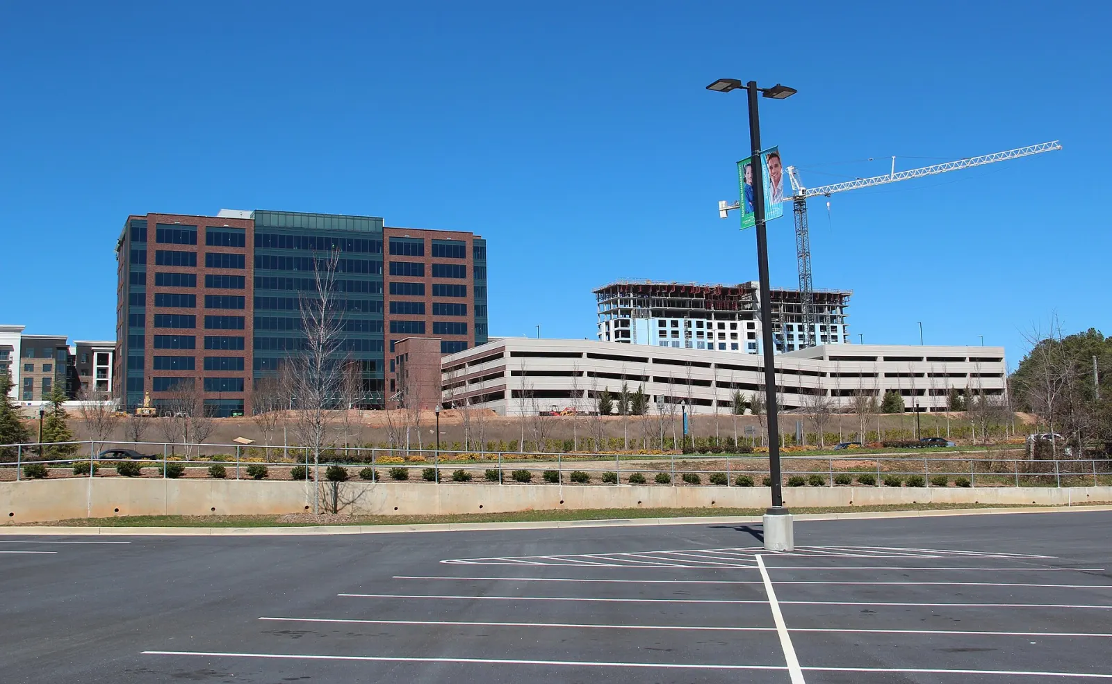 Office, apartment and parking construction near Avalon in Alpharetta, March 2017