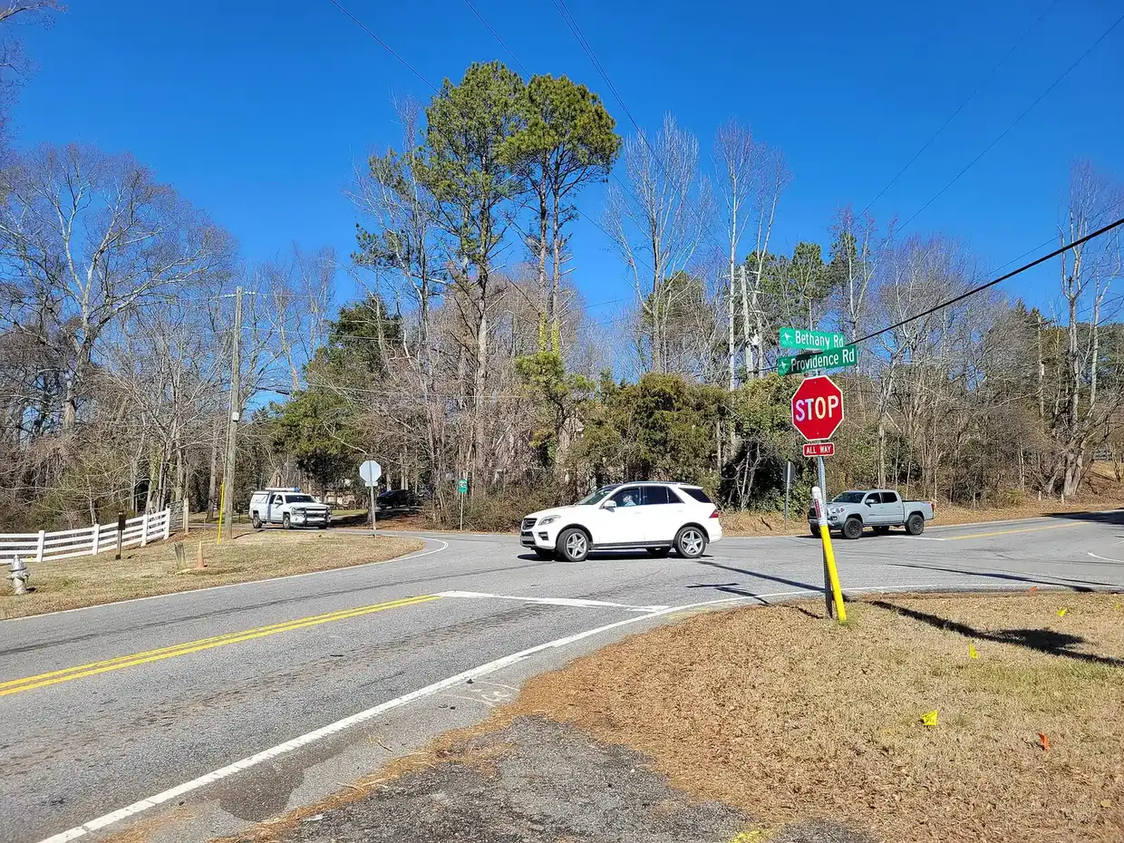 Fields Crossroads in Milton, about half a mile southeast of the school, photographed in 2026