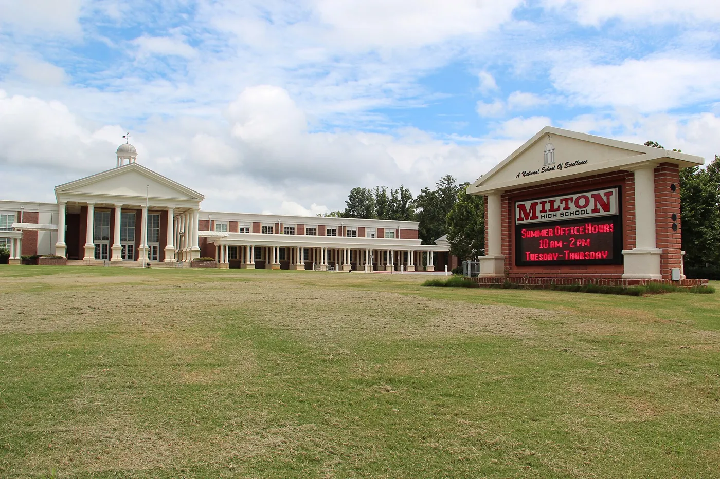 Milton High School in Milton, one of the Fulton County high schools that serve Alpharetta addresses