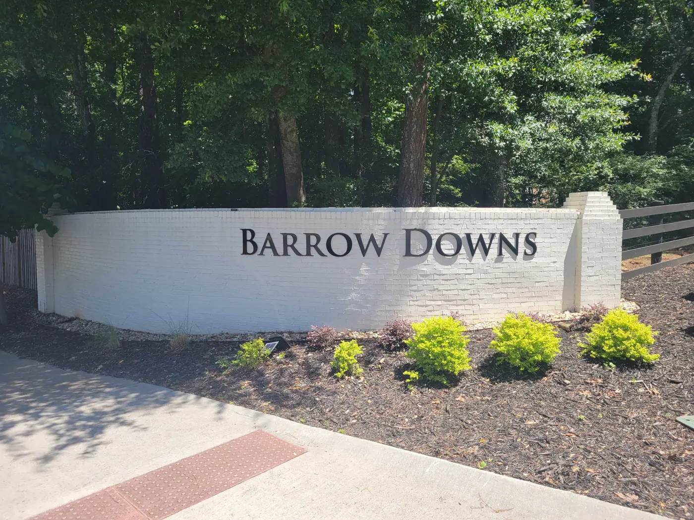 The entrance to the Barrow Downs neighborhood in Alpharetta